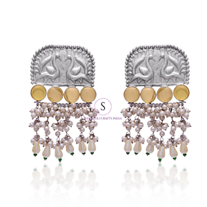 Vintage argent oxydé Afghani pierre déclaration boucles d'oreilles Antique Tribal ethnique bijoux pour femmes et filles porter dans les mariages - Product Image 1