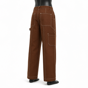 Pantalones Cargo Marrones Personalizados al por Mayor, Pantalones de Pierna Recta de Alta Calidad con Múltiples Bolsillos y Costuras en Contraste, Pantalones de Estilo Urbano para Hombre - Product Image 6