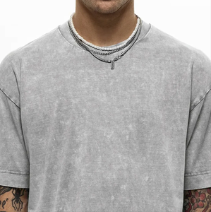 Proveedor al por mayor ácido lavado camiseta Casual hombres manga corta Vintage Oversize Camiseta 100% algodón Pin en ácido lavado camisa - Product Image 4