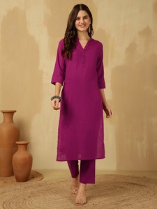 Mujer sólido Regular puro algodón Kurta con pantalones indio Pakistán Salwar kameez - Product Image 2
