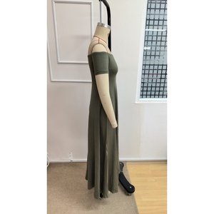 Women's Off-Shoulder <b>Elasticated</b> Long Viscose <b>Dress</b>, 34669 - Green - Product Image 5