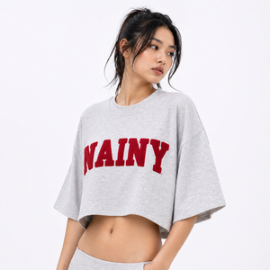 New Arrival <b>Y2K</b> Drop Shoulder Custom Women Crop <b>Top</b> Towel Embroidery Loose Short Sleeve Round Neck T-shirt Casual women's Shirt - Product Image 4