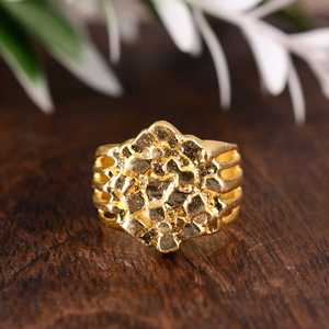 High quality Nugget <b>Ring</b> Chunky Brass Jewelry <b>Men</b> 18k Gold Plated Textured Geometric Design Statement <b>For</b> Wholesale/OEM/ODM - Product Image 3