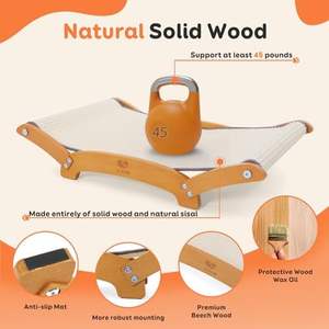 Folding Luxury <b>Cat</b> Scratcher Bed with Natural Sisal & Wood Frame 23.6" Large Modern Classic <b>Scratch</b> <b>Pad</b> for Indoor <b>Cats</b> - Product Image 2