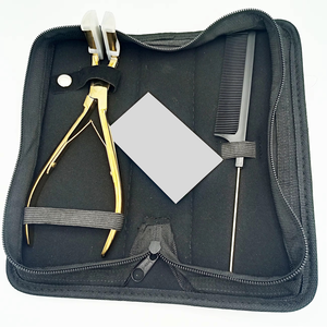Pince à extensions de cheveux en acier inoxydable avec ruban adhésif, outils pour extensions de cheveux humains avec peigne dans un étui en cuir, couleur personnalisée - Product Image 1