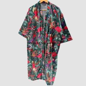 Kimono de Terciopelo de Algodón Estampado a Mano al por Mayor - Product Image 6