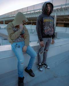 Chándal con estampado de pantalla y logotipo personalizado para hombre, chándal Vintage lavado con ácido, conjunto de sudaderas con capucha de gran tamaño para hombre - Product Image 2