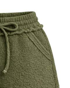 Pantalones Cortos de Sherpa Verde Oliva para Mujer, Cómodos, Suaves, de Felpa, para Estar en Casa, con Cintura Elástica y Cordón, Casuales, para Invierno - Product Image 3