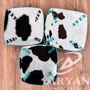 ชุดชามหนังวัวสีน้ำตาลและสีขาวบนผมหนังวัวแบบใหม่ชุด3ถาดถาดถาดหนังนูนสีเทอร์ควอยส์ของขวัญแต่งงานสุดหรู - Product Image 1