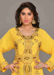 ผ้าจอร์เจียอิสลามปักสีเหลืองผ้าทอพร้อมฮิญาบ - Product Image 3