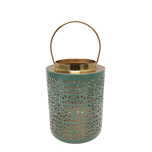Set of 2 Iron Round <b>Lantern</b> With Handle Green & Gold Colour <b>Small</b> Size <b>Lanterns</b> for Christmas & Garden Decoration - Product Image 6