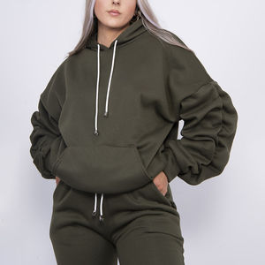 Women's Drawstring Hoodie and <b>Sweatpants</b> <b>Set</b> in Custom Sweat Suit <b>Set</b> for Winter Exercise Made of 100% Cotton - Product Image 2