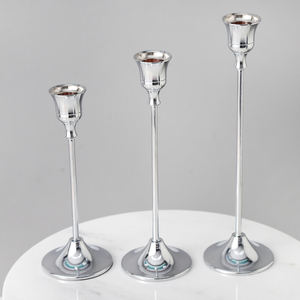 Set of 3 Silver Metal <b>Taper</b> <b>Candle</b> Candlestick Holders - Product Image 1