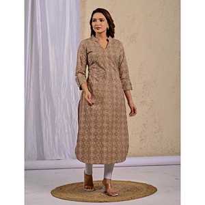 Peach Printed Straight <b>Kurti</b> Reyon Fabric Indian and Pakistani Style Wedding Party and Ethnic Wear Low Price-<b>Chikankari</b> - Product Image 5