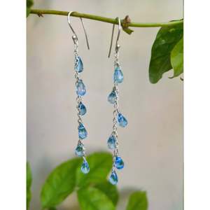 Pendientes Colgantes Hechos a Mano en Plata de Ley con Cuentas de Topacio Azul en Forma de Lágrima, Elegante Regalo de Boda para Ella - Product Image 5