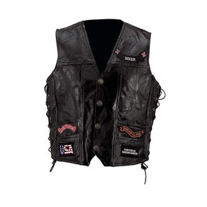 Motorcycle Men Leather Biker Club <b>Black</b> New Riding Leather <b>Vest</b> - Product Image 5