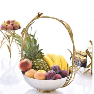 Bol à servir en métal de conception feuille, robuste, pour servir de la nourriture et des fruits, couleur or, miroir poli, forme ronde, accessoires de table - Product Image 1