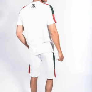 Vente en gros d'ensembles de short d'été pour hommes logo personnalisé 100% coton survêtements 2 pièces ensemble de t-shirt et short décontractés boutonnés - Product Image 3