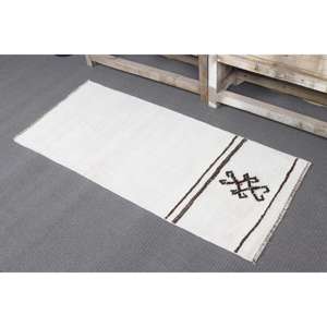 Alfombra Turca, Alfombra Pequeña de 1.8x4 pies, Alfombra Vintage de Lana Blanca Ombré - Product Image 4