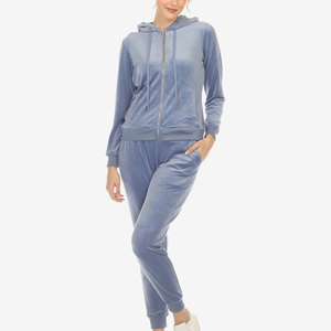 High Quality Custom Logo Casual Reversible Eco-Friendly <b>Women's</b> 2-Piece Zipper Hoodie <b>Sweatpants</b> Windproof Velour Tracksuit Set - Product Image 2
