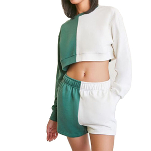 Traje de jogging personalizado para mujer Conjunto corto de dos piezas Bloque de color Causal Sudadera con capucha Conjuntos cortos Conjunto de dos piezas Mujer Algodón - Product Image 2