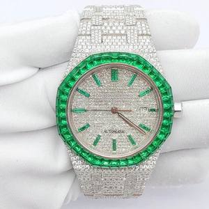 Nueva Llegada Verde Baguette Color VVS Moissanite Mecánico Automático Iced Out Diamond Reloj de Pulsera Hip Hop Moda Mayorista - Product Image 1