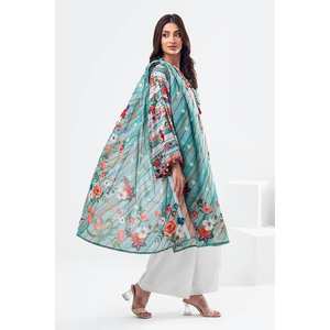 Traje de chifón estampado de 3 piezas sin costuras verde para mujer con borlas, top de uso diario - Product Image 4