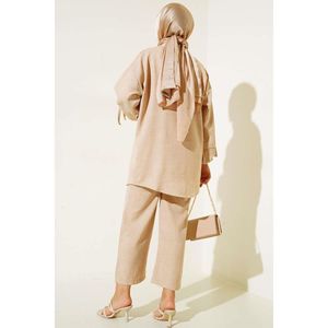 ชุดผ้าลินินติดกระดุม 2 ชิ้น สีลาเต้ TR ลายเรกูลาร์ ไซส์ S-XL - Product Image 2