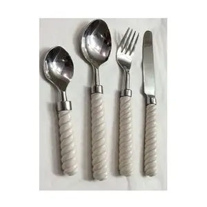亚克力材料手柄4件餐具套装不锈钢镜子抛光成品勺子婚礼用刀叉
