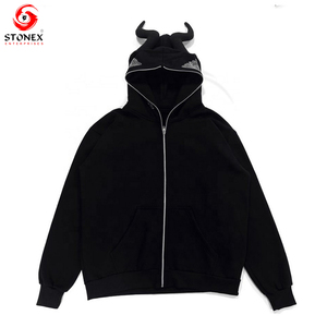 Professional Custom Logo Puff Printed Oversized 470Gsm Thick Cotton/<b>Polyester</b> Winter Boxy Long <b>Hoodie</b> Men Rhinestone Hooded - Product Image 5