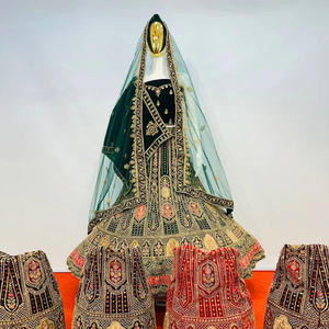 Lehenga กำมะหยี่หนักเต็มรูปแบบคอลเลกชันเจ้าสาวที่กำลังมาแรงพร้อมกระจก, จาร์กัน, dupatta หนักและ Flair 6ดีไซน์, 5สีเรียกร้อง! - Product Image 1