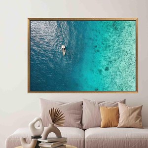 Serene Seascape <b>Printed</b> Canvas Artwork <b>for</b> Elegant <b>Living</b> <b>Room</b> Decor,1P:Gold <b>Framed</b> - Product Image 1