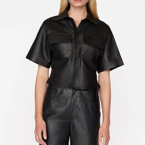 Camisas de Cuero para Mujer al por Mayor, Cierre con Botones, Transpirables, Manga Corta, Estilo Vintage, Alta Calidad - Product Image 1