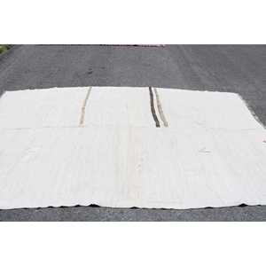 พรมวินเทจขนาด 6.1x10.5 ฟุต พรมลายทางสีขาวสไตล์ตุรกี ทำจากขนสัตว์ - Product Image 3