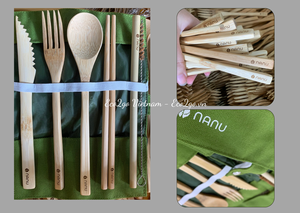 Camping organizado: Juego de cubiertos de bambú reutilizables | Elementos esenciales para acampar ecológicos: Juego de cubiertos de bambú con bolsas - Product Image 5