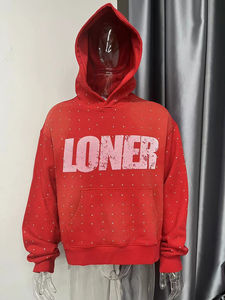 Custom Heavyweight 100% algodón Terry Hoodies para hombre Sun Faded Pattern & Rhinestones Pullover Hooded Autumn - Product Image 4