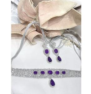 Exquisite Silver Finish Stone Choker <b>Set</b> Designer Jewelry With Earrings For <b>Women</b> For Traditional And Party Wear Collection - Product Image 3