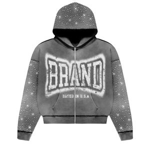 เสื้อฮู้ดแบบมีซิปสำหรับสตรีทแวร์ผ้าคอตตอน100% ซักได้สีปกติทรงพอดีกับพลอยเทียมซีดจาง - Product Image 5