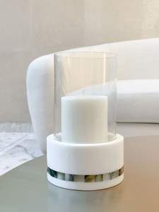 Manufactures and exporters of fancy design tealight candle holder prime quality MOP <b>white</b> marble <b>candlestick</b> at reasonable price - Product Image 5