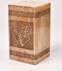 Urna de madera de mango para cenizas humanas Caja de árbol de la vida Urna de cremación personalizada para cenizas Caja de urna de madera grande hecha a mano - Product Image 2