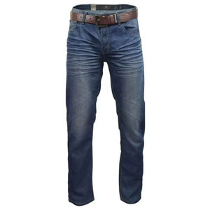 Pantalons en jean slim pour hommes sur mesure en gros, style tendance de la rue, coupe régulière, jeans de motard avec logo sur la taille - Product Image 4