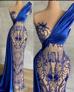 Robes de soirée longues sirène à manches courtes 2021, en maille respirante, broderie artisanale, motif de perles, élégante et luxueuse - Product Image 2