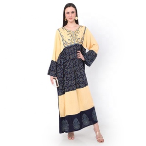 Alto estilo bordado árabe Farashah Jalabiya Kaftan vestidos coloridos impresos rayón viscosa adultos fiestas ropa informal - Product Image 3