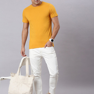 Venta al por mayor de camisetas amarillas con cuello redondo lisas para hombre, camisetas cómodas de microfibra transpirables de secado rápido hechas a medida para hombre - Product Image 4