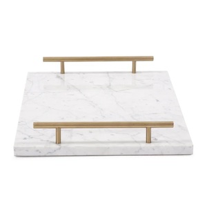 Vente en gros Plateau de service en marbre moderne personnalisé de haute qualité avec poignées en laiton Logo personnalisé pour la maison et le restaurant - Product Image 2