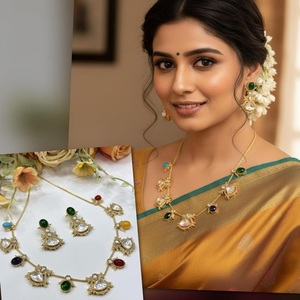 Classic High Quality <b>Gold</b> Plated Stone Look Design Moissanite <b>Necklace</b> <b>Earrings</b> <b>Set</b> For Women Wedding Engagement Wear - Product Image 1