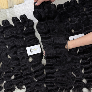 Sun Hair Company Luxe Naturel Noir Double Dessiné Naturel Ondulé Trame Bundles de Cheveux Brut Vietnamien Cheveux Humains Sans Colle Perruque HD Lace - Product Image 3