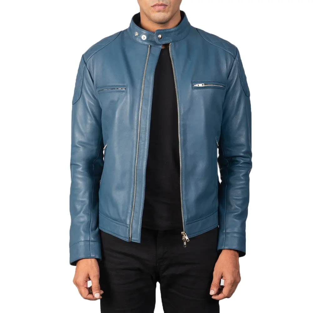 Sky Blue Leather Jacket Mens