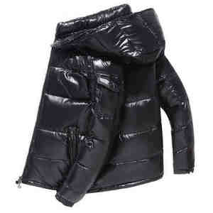 2025 nouvelle mode hommes brillant mince imperméable bouffant manteau noir rouge bulle col montant fermeture à glissière hiver chaud Style décontracté - Product Image 4
