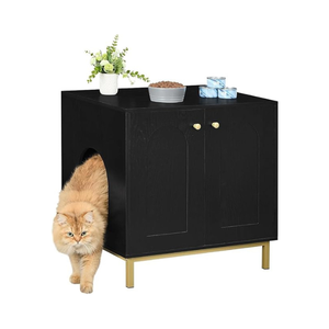 ตู้แมวพร้อมมือจับกล่องครอกแมวบ้านแมวพร้อมประตูโต๊ะข้างไม้สีเทาสำหรับบ้านสัตว์เลี้ยงตู้แมวมั่นคง - Product Image 6